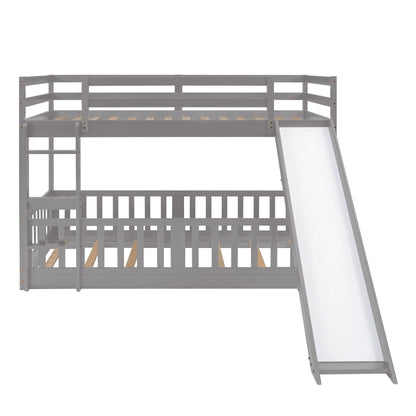 Functional bunk bed with gray finish, built-in ladder and side slide on Tampa Home & Garden Store