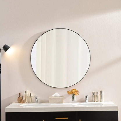 Round Wall Vanity Mirror in Black Metal Frame