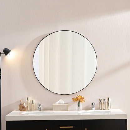 Black circular wall vanity mirror with metal frame 36 inch by HouseOfZazla on Tampa Home & Garden Store