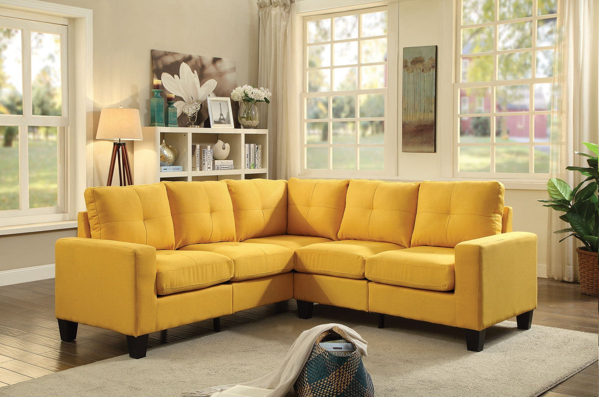 Newbury Sectional Sofa with Pocket Coil Cushions in yellow fabric, stationary; HouseOfZazla on Tampa Home & Garden Store