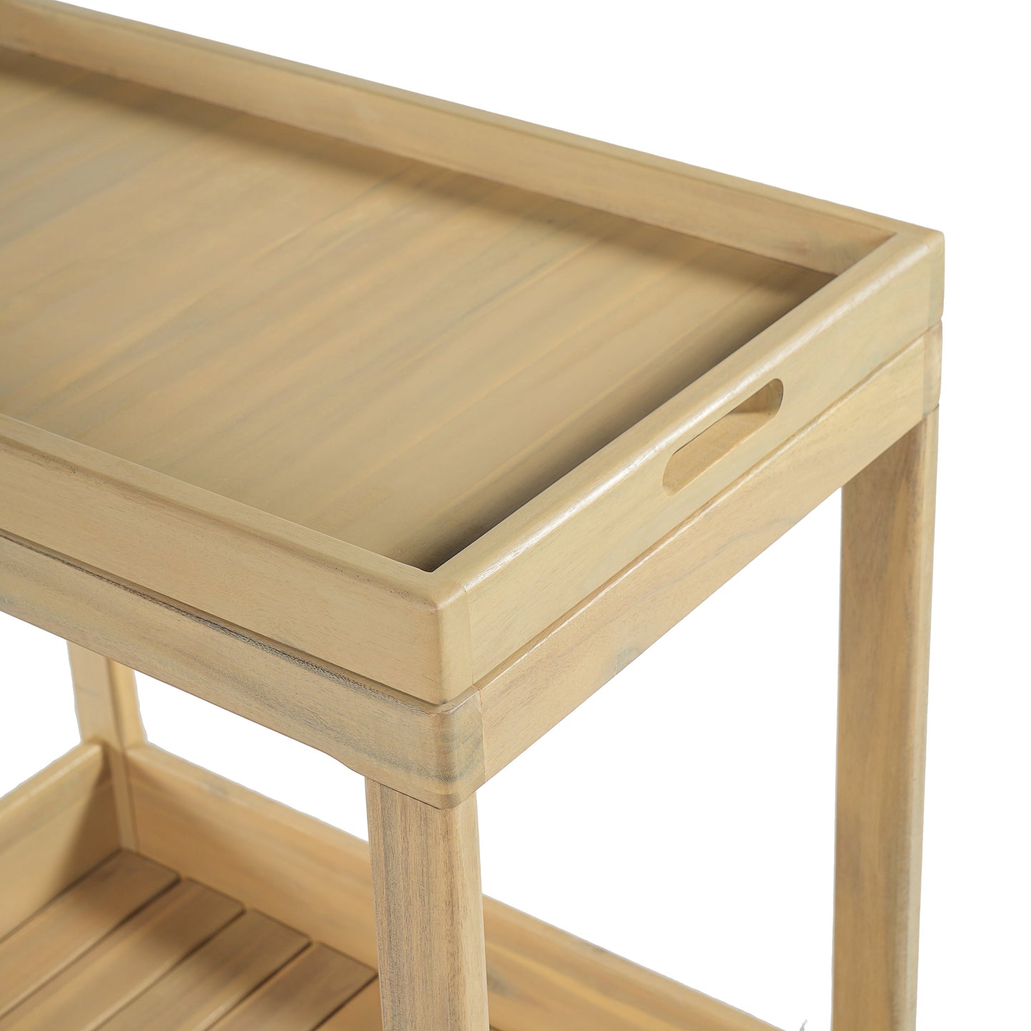 Saratoga Outdoor Rolling Bar Cart natural wood with slatted shelves by HouseOfZazla on Tampa Home & Garden Store