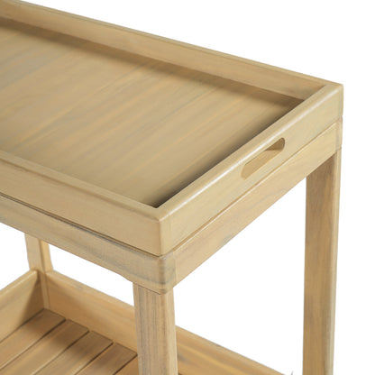 Saratoga Outdoor Rolling Bar Cart natural wood with slatted shelves by HouseOfZazla on Tampa Home & Garden Store