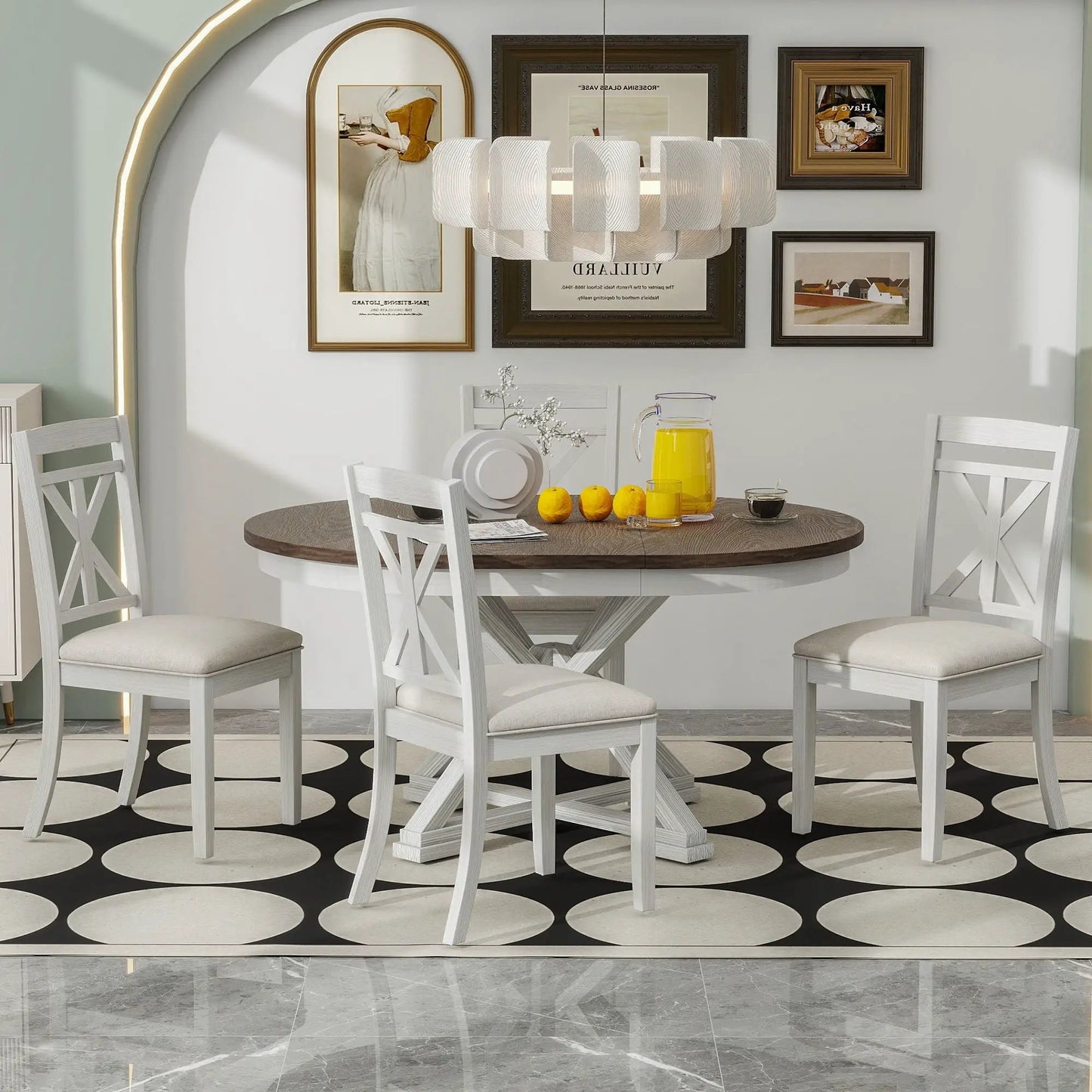Dining Set Extendable Round Table and 4 Chairs