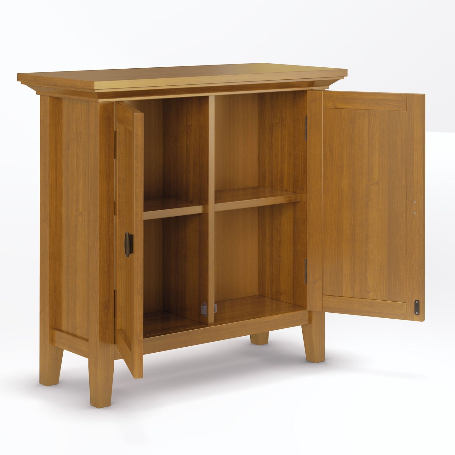 Redmond Handcrafted Low Storage Cabinet, wood accent cabinet with inner shelves and warm oak finish by HouseOfZazla on Tampa Home & Garden Store