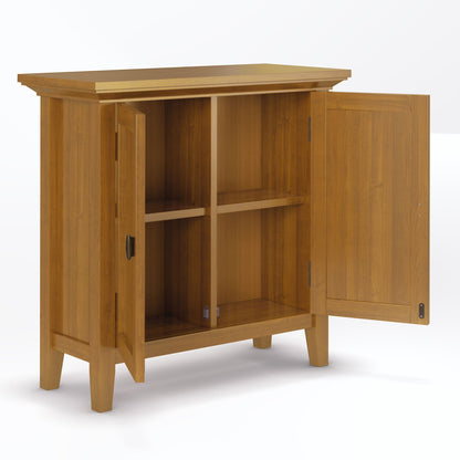 Redmond Handcrafted Low Storage Cabinet, wood accent cabinet with inner shelves and warm oak finish by HouseOfZazla on Tampa Home & Garden Store