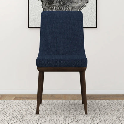 Kate - Mid-Century Modern Dining Chair, blue textured fabric, dark wood legs on Tampa Home & Garden Store