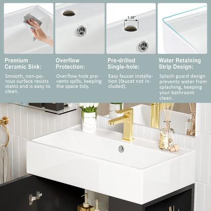 Bathroom vanity with single ceramic sink, white cabinet, side storage, gold faucet HouseOfZazla on Tampa Home & Garden Store