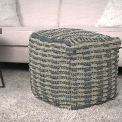 Walle woven teal blue fabric pouf ottoman, textured accent cushion by Unique Piece Furniture on Tampa Home & Garden Store