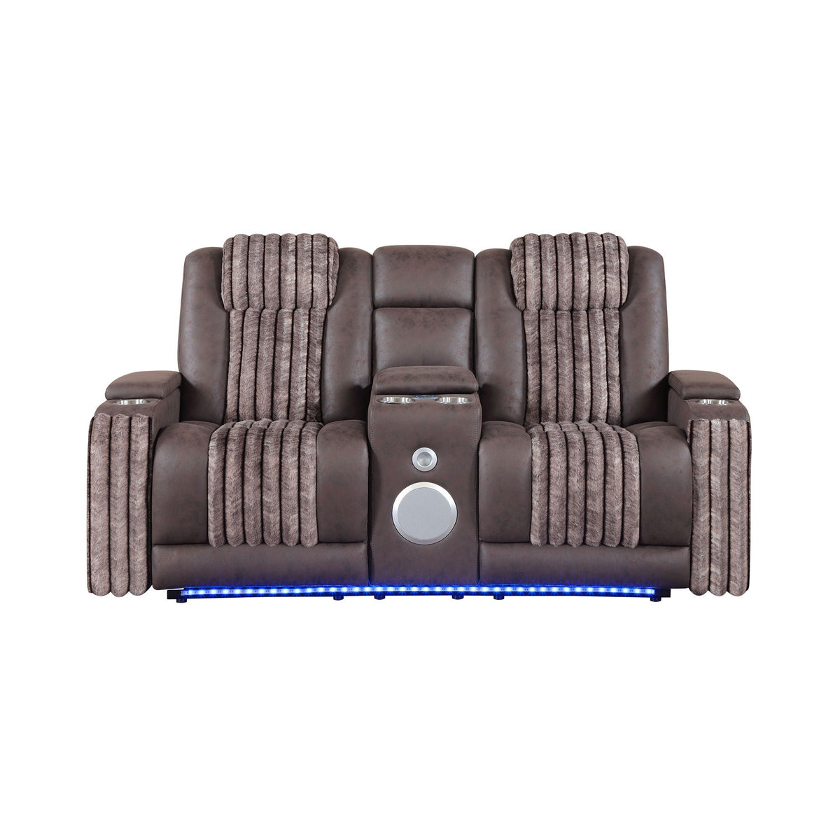 Power Reclining Loveseat HouseOfZazla with Bluetooth and sound, cupholders, blue LED on Tampa Home & Garden Store