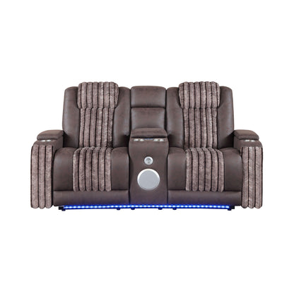 Power Reclining Loveseat HouseOfZazla with Bluetooth and sound, cupholders, blue LED on Tampa Home & Garden Store