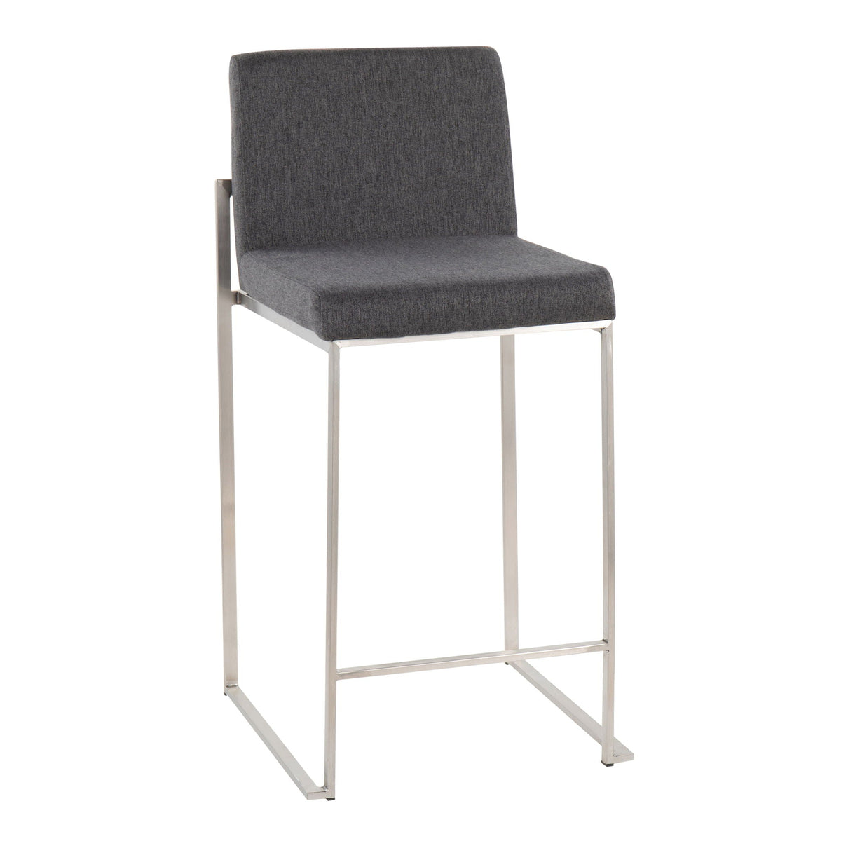Counter stool contemporary high-back, padded back, dark gray fabric, chrome frame on Tampa Home & Garden Store