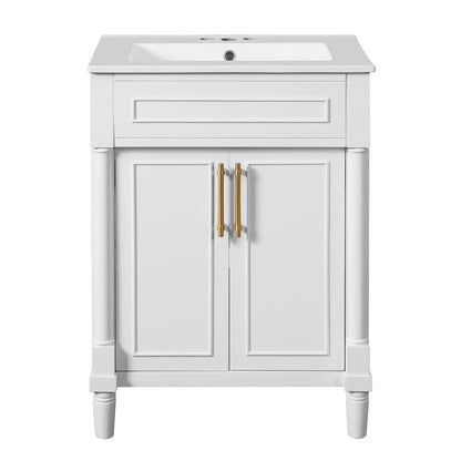 Bathroom vanity with integrated white sink, two-door cabinet with gold handles, HouseOfZazla on Tampa Home & Garden Store