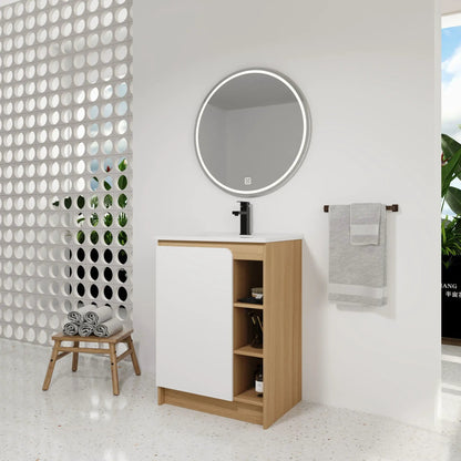Freestanding Vanity with Thin Rim Sink Light Oak