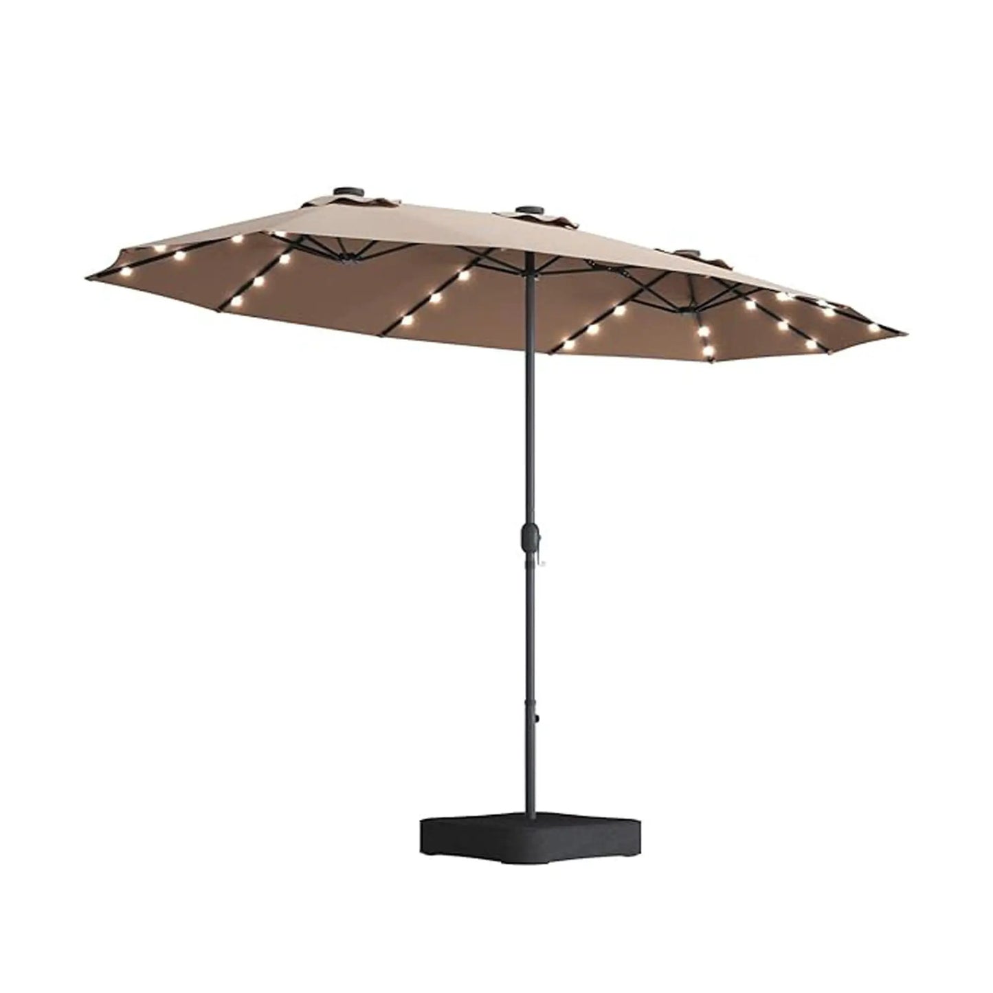 Double-sided outdoor market umbrella with lights, beige, black base Unique Piece Furniture on Tampa Home & Garden Store