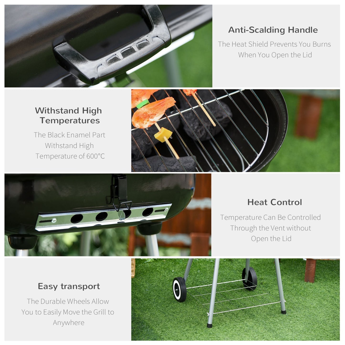 Outsunny 21' portable charcoal grill with wheels and bottom shelf, black enamel finish on Tampa Home & Garden Store
