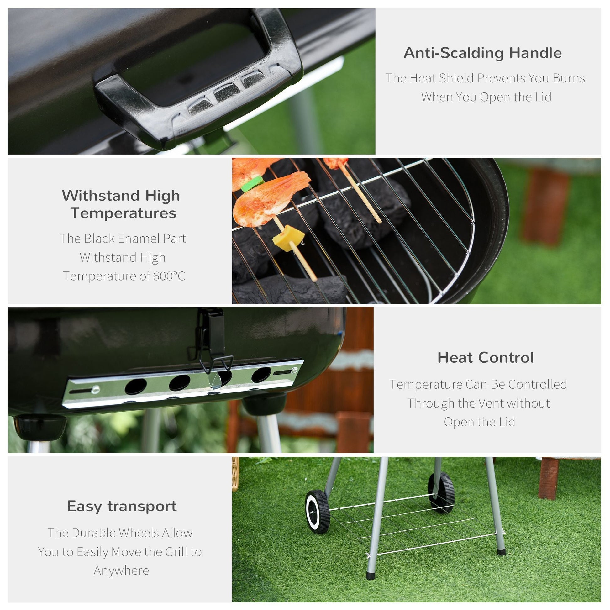 Outsunny 21' portable charcoal grill with wheels and bottom shelf, black enamel finish on Tampa Home & Garden Store