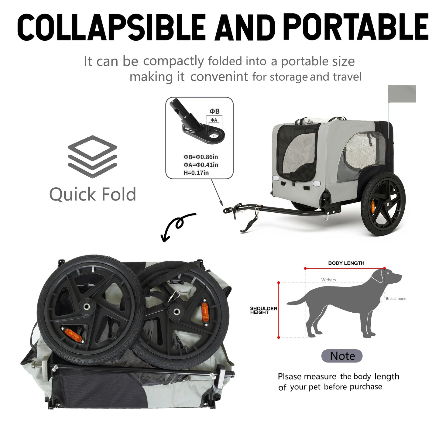 Outdoor Heavy Duty Collapsible Pet Bike Trailer by HouseOfZazla, 16in all-terrain wheels, quick-fold on Tampa Home & Garden Store