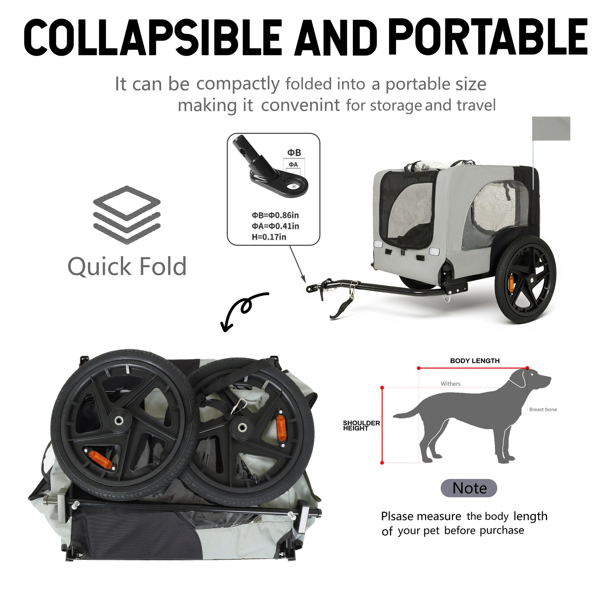 Outdoor Heavy Duty Collapsible Pet Bike Trailer by HouseOfZazla, 16in all-terrain wheels, quick-fold on Tampa Home & Garden Store