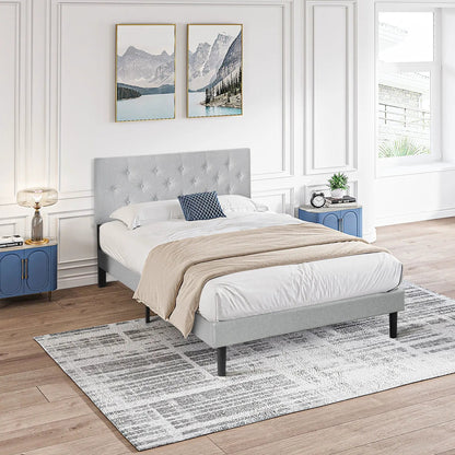 Modern Upholstered Platform Bed Tufted Headboard