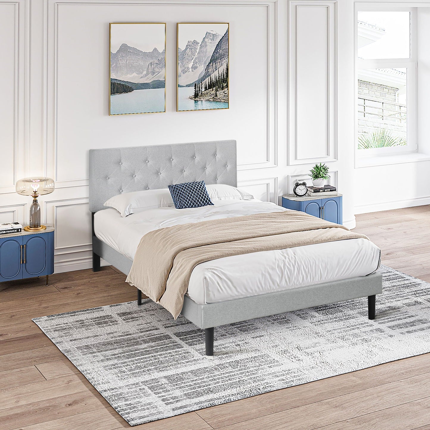 Modern Upholstered Bed Frame with Headboard