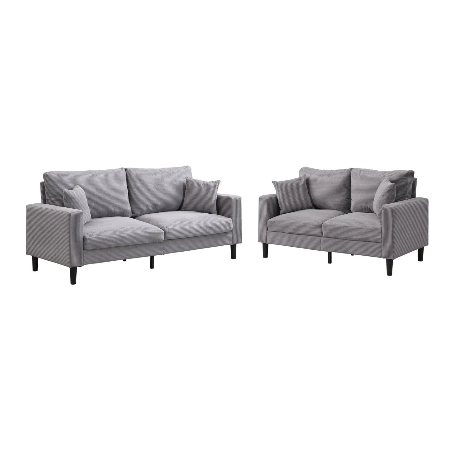 Modern upholstered 2-piece sofa set: 3-seat and 2-seat, gray fabric with black tapered legs on Tampa Home & Garden Store