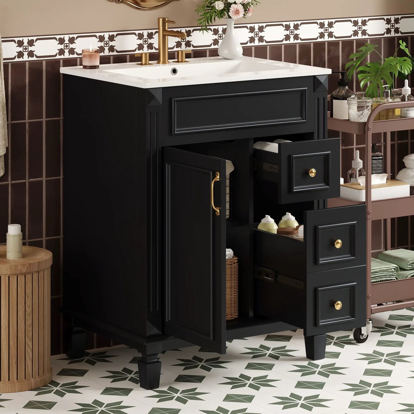 Bathroom vanity with sink, white top, 2 drawers, brass faucet, Unique Piece Furniture on Tampa Home & Garden Store