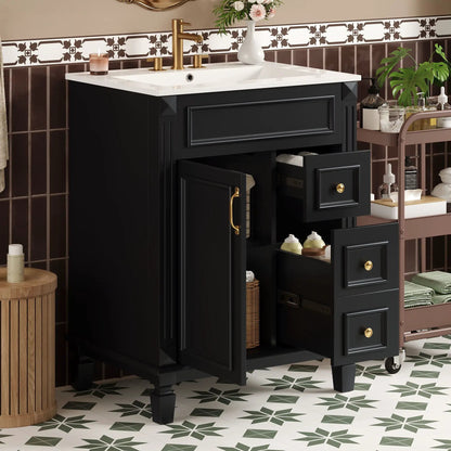 Bathroom vanity with sink, white top, 2 drawers, brass faucet, Unique Piece Furniture on Tampa Home & Garden Store