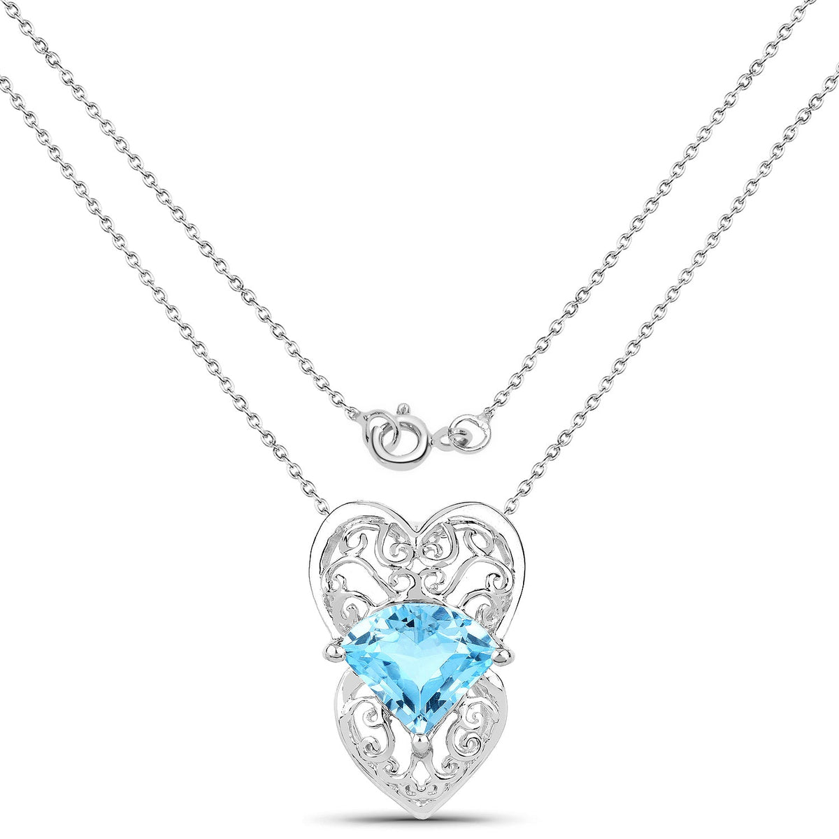 4.65ct Swiss Blue Topaz heart pendant on double .925 sterling silver chain with ornate filigree by Bids.com on Tampa Home & Garden Store