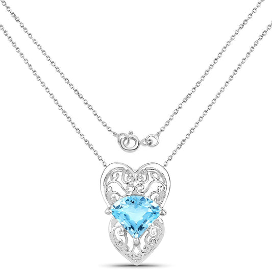 4.65ct Swiss Blue Topaz heart pendant on double .925 sterling silver chain with ornate filigree by Bids.com on Tampa Home & Garden Store