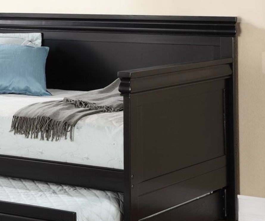 Bailee Twin Daybed black wood frame with paneled headboard and side rails on Tampa Home & Garden Store