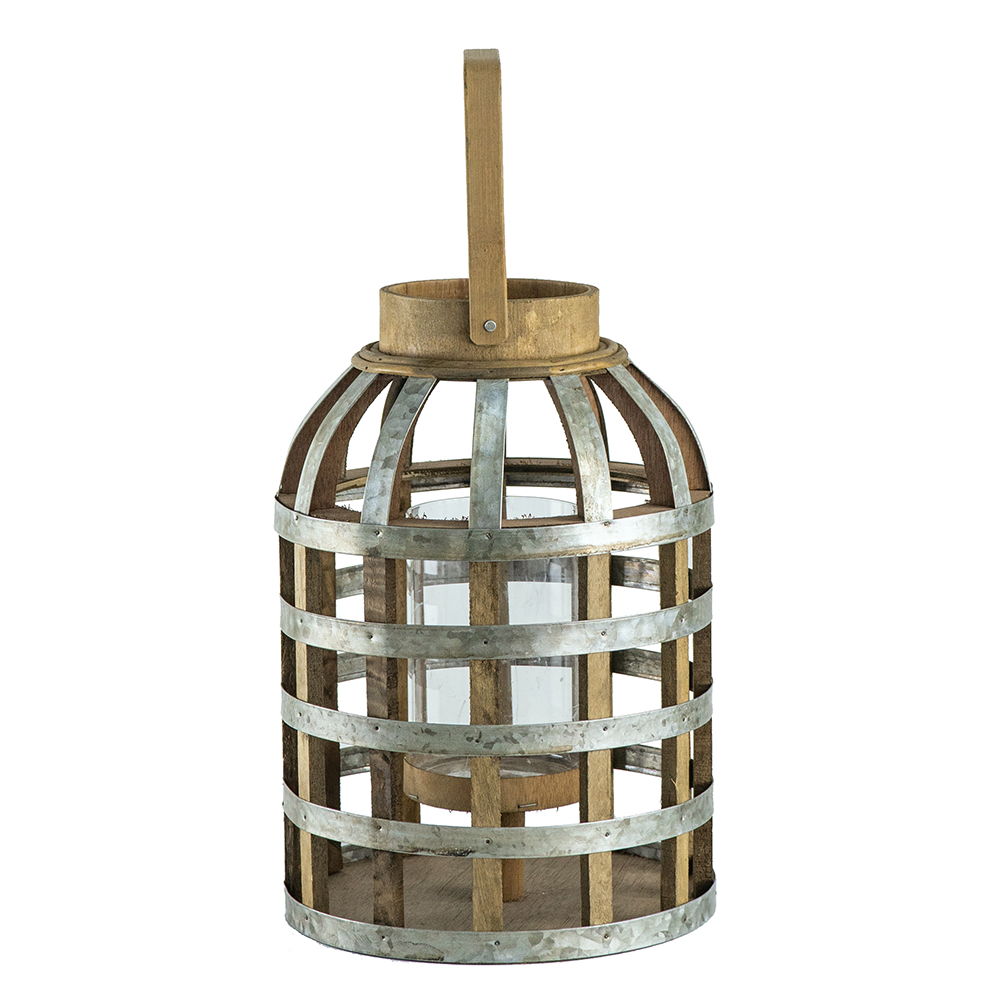 Decorative lantern with handle, wooden frame and metal bands, indoor/outdoor use HouseOfZazla on Tampa Home & Garden Store