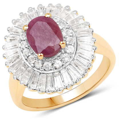 3.75ct ruby and white topaz ring in .925 silver with gold band halo diamonds by Bids.com on Tampa Home & Garden Store