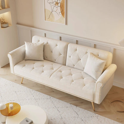 Luxurious cream sofa bed with nailhead trim and matching pillows by Unique Piece on Tampa Home & Garden Store