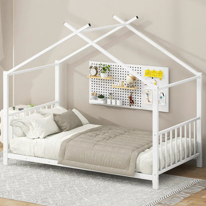 White metal canopy bed frame with modern cross-brace design by Unique Piece Furniture on Tampa Home & Garden Store