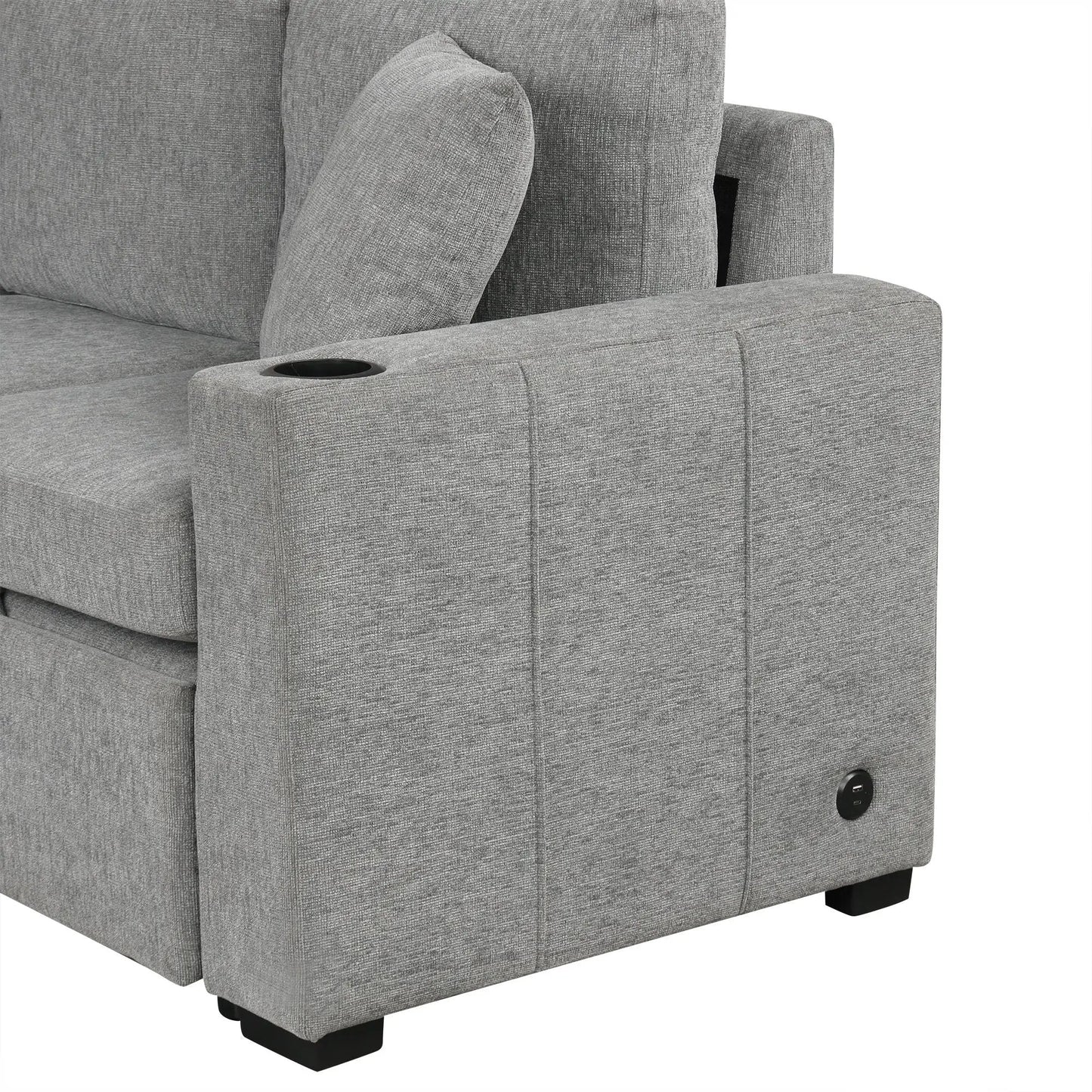 Modern 2 Seater Sleeper Loveseat in gray fabric with built-in cup holder on Tampa Home & Garden Store