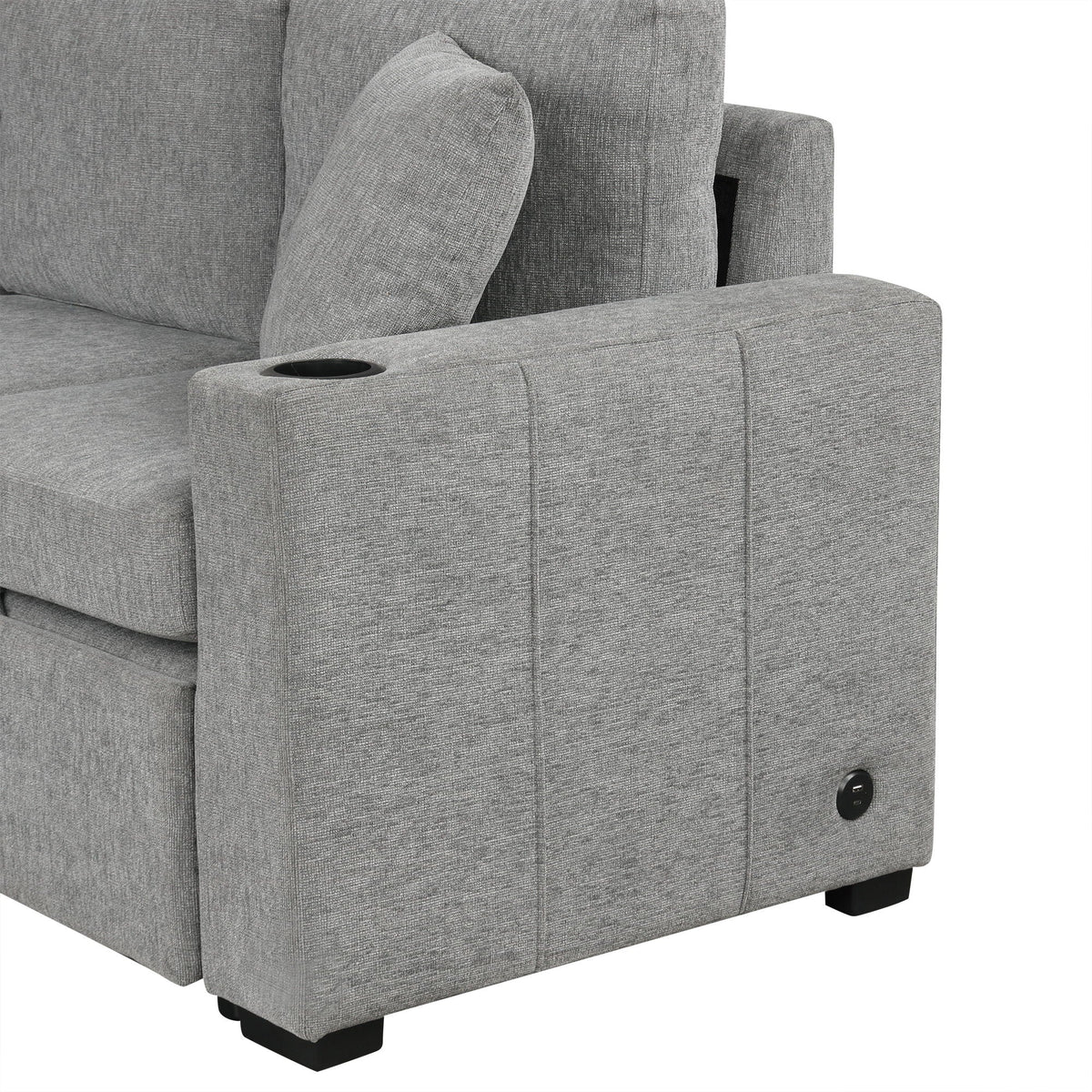 Single pull-out sleeper chair by HouseOfZazla in dark gray fabric with built-in cup holder on Tampa Home & Garden Store