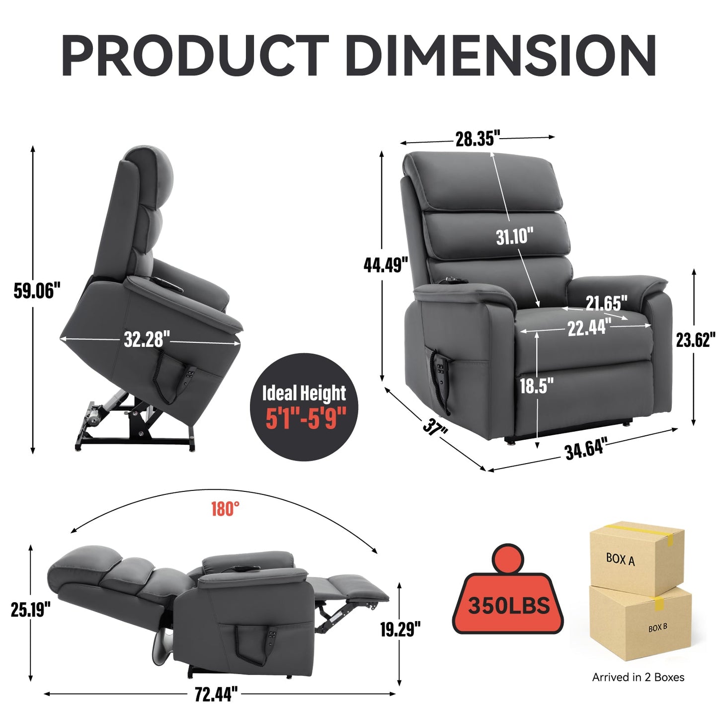 Lift recliner Grey cat-proof leather dual-motor infinite-position power lift by HouseOfZazla on Tampa Home & Garden Store