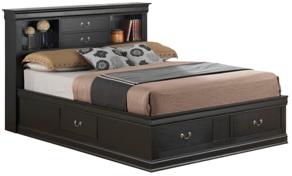 Traditional Style Bookcase Storage Bed black finish with headboard shelves HouseOfZazla on Tampa Home & Garden Store