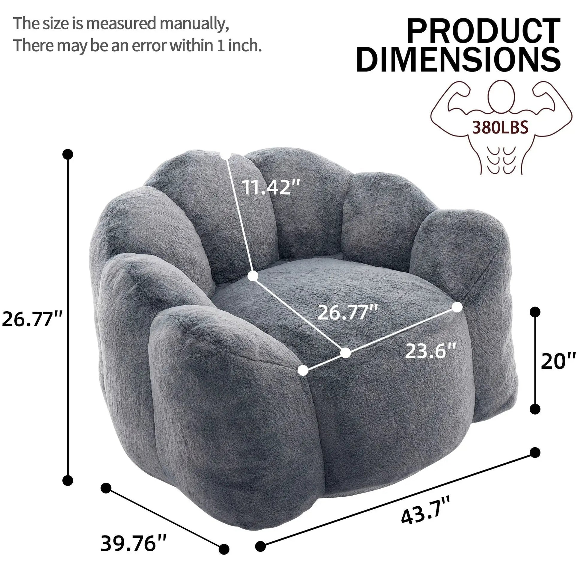 Lotus Style Compression Sofa Bean Bag Chair gray plush with pull ring on Tampa Home & Garden Store