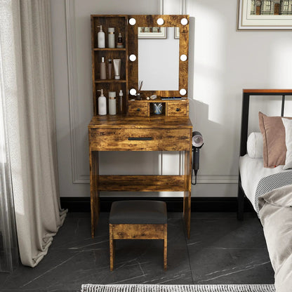Vanity Table with Mirror and Hairdryer Holder