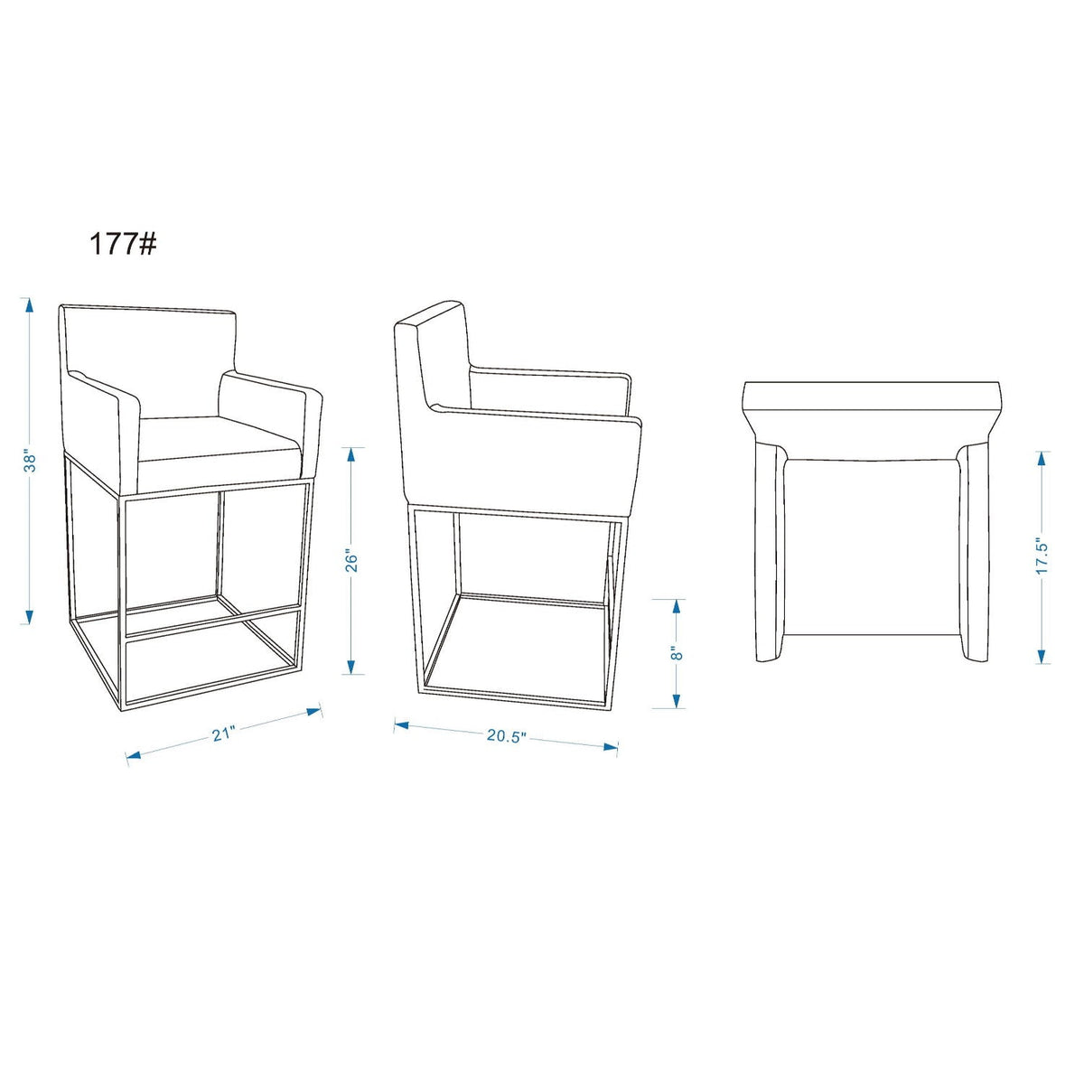 Ambassador Counter Stool by HouseOfZazla with square metal frame and armrests, cushioned seat on Tampa Home & Garden Store