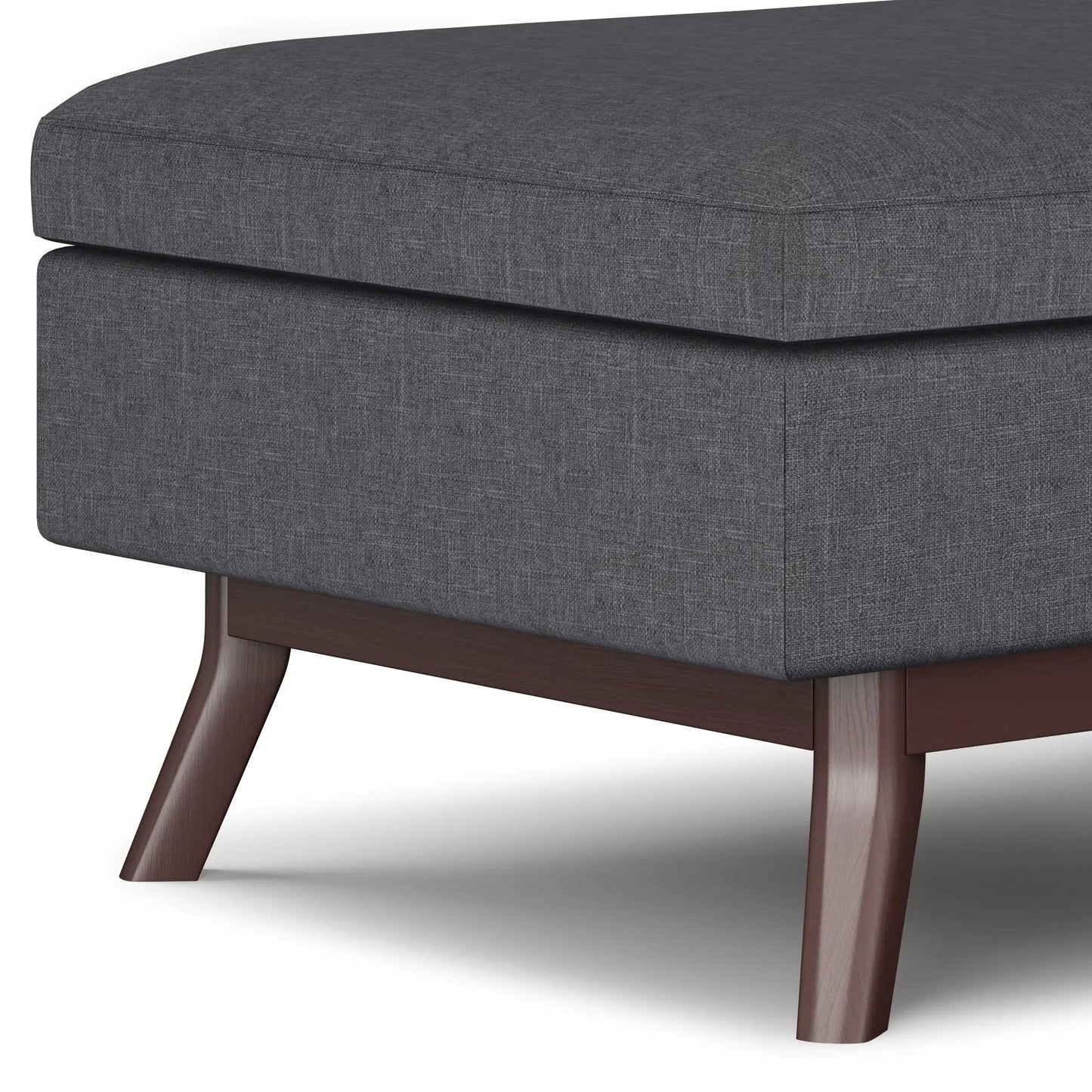 Owen Upholstered Rectangular Storage Ottoman in dark gray fabric with wooden legs on Tampa Home & Garden Store