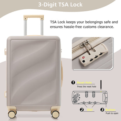 3 Piece Lightweight ABS Luggage Set HouseOfZazla taupe hard-shell suitcase with TSA lock and spinner wheels on Tampa Home & Garden Store