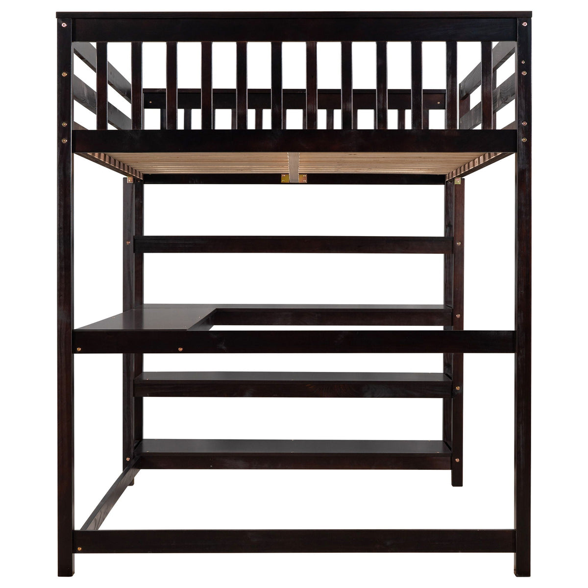 Loft bed dark wood with built-in storage shelves and under-bed desk by HouseOfZazla on Tampa Home & Garden Store