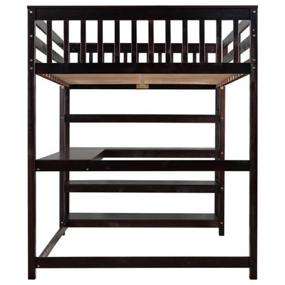 Loft bed dark wood with built-in storage shelves and under-bed desk by HouseOfZazla on Tampa Home & Garden Store