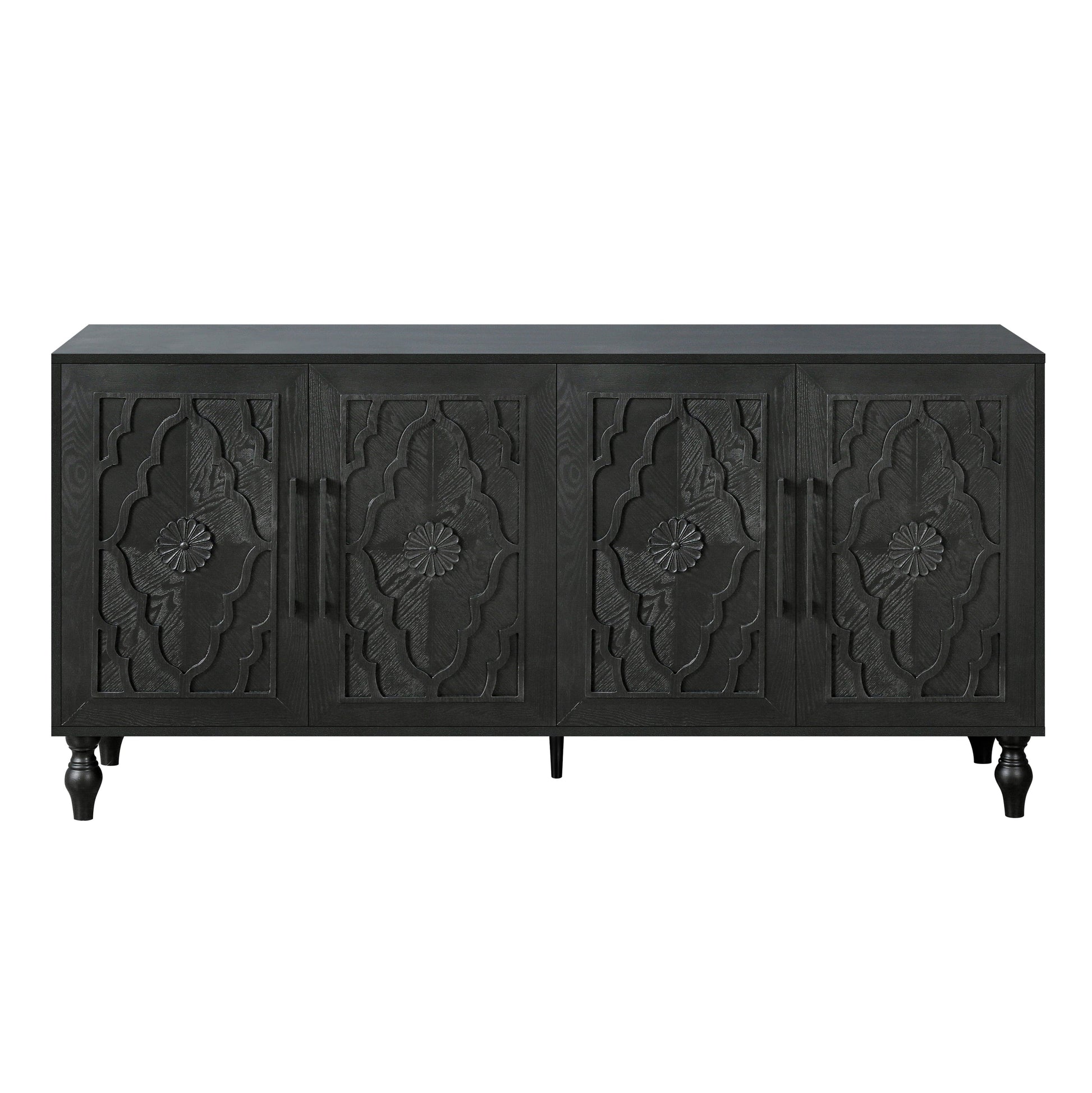 Carved Flower Door Large Storage Cabinet in black wood with metal handle HouseOfZazla on Tampa Home & Garden Store