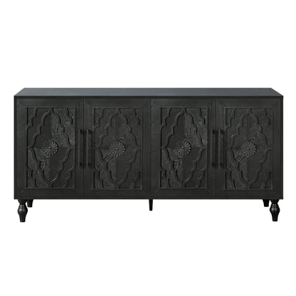 Carved Flower Door Large Storage Cabinet in black wood with metal handle HouseOfZazla on Tampa Home & Garden Store
