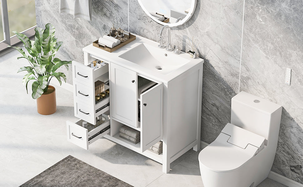 36in White bathroom vanity with sink top and open drawers and cabinet storage by HouseOfZazla on Tampa Home & Garden Store