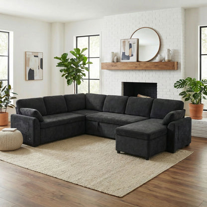 Charcoal gray convertible U-shaped sectional sofa bed with reversible chaise in fabric on Tampa Home & Garden Store