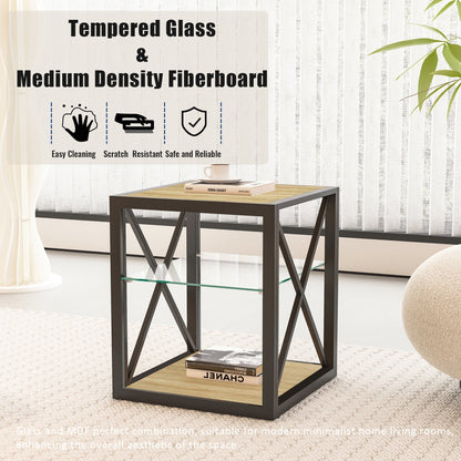 1-Piece modern end table with tempered glass shelf and MDF top, black metal frame HouseOfZazla on Tampa Home & Garden Store